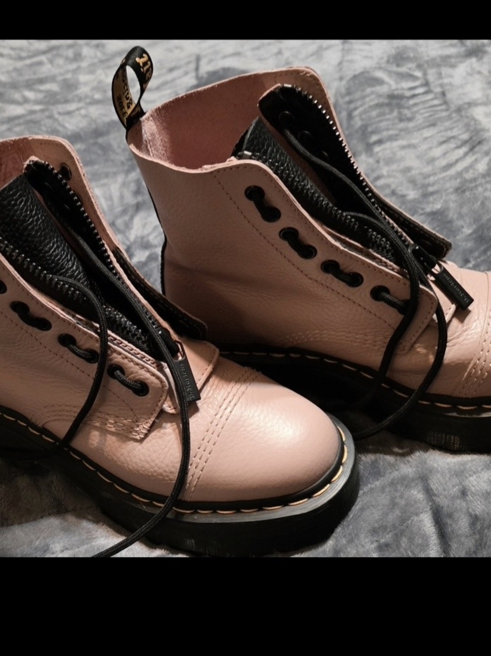Dr. Martens Women's Pink Leather Lace-Up Zip Boots